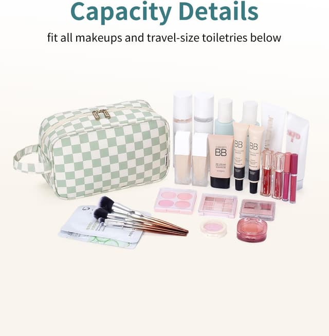 Detalle 2 de Travel Toiletry Wash Bag Mint Green Checkerboard