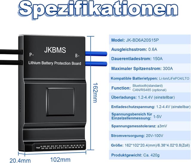 Detalle 2 de JKBMS JK-BD6A20S15P BMS 150A