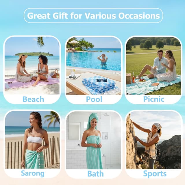 Thumbnail 6 de Haleey Turkish Cotton Beach Towel 2-pack 🏖