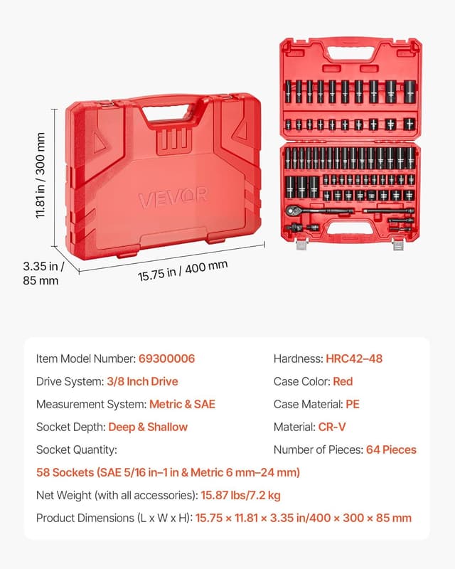 Thumbnail 6 de VEVOR Impact Socket Set 64-Piece