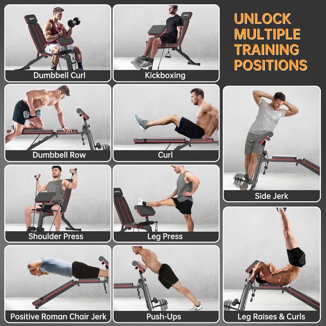 Detalle de JOROTO verstellbare Hantelbank (klappbar) für Home Gym & Ganzkörpertraining, bis 350 kg