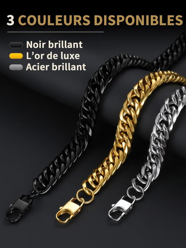 Thumbnail 6 de FindChic Collier homme chaîne cubaine en acier inoxydable 316L (3/6/9/12 mm, 46 à 76 cm) style hip hop streetwear