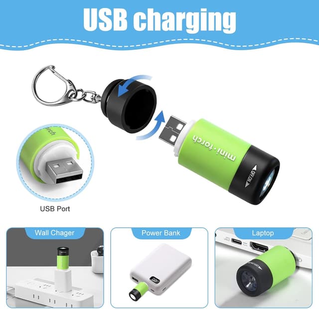 Detalle de Flintronic 4 Pack Mini Keyring Torch (USB Rechargeable) – 4 Colours