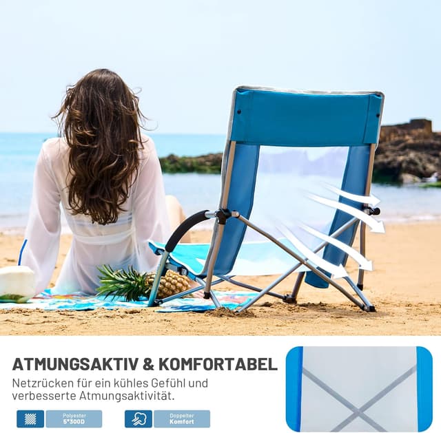 Detalle de TIMBER RIDGE Strandstuhl klappbar & leicht mit Netzrücken und Getränkhalter (bis 150 kg belastbar)