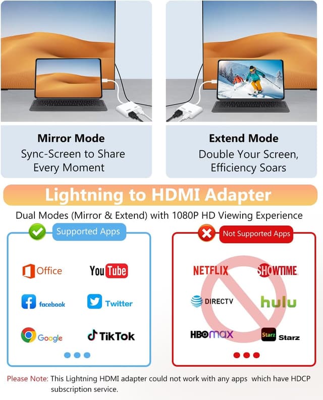 Detalle de Lightning to HDMI Adapter for iPhone (Apple MFi Certified) — Digital AV Dongle with Lightning Charging Port for 1080P Screen Mirroring