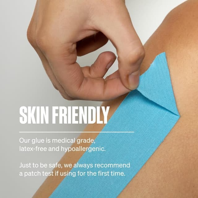 Detalle de SPORTTAPE Original K Hypoallergenic Kinesiology Tape Roll 5cm x 5m (Blue) – waterproof support for shoulder, back & joints