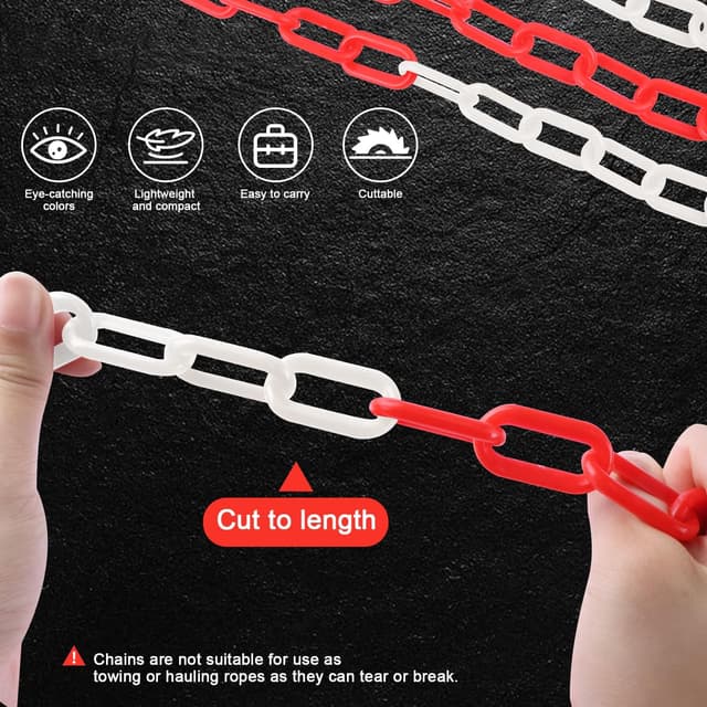 Detalle de Absperrkette Kunststoffkette 10 m x 6 mm, Warnkette in Rot/Weiß mit Zusatzhaken