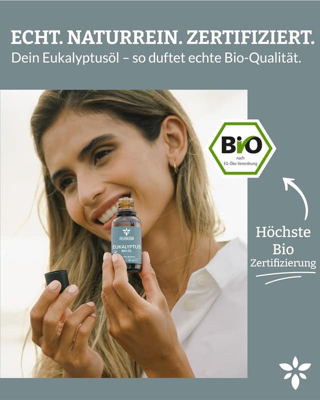 Detalle 2 de Heldengrün BIO Eukalyptusöl (100% naturrein) – echtes Bio-Eukalyptusöl für Aromatherapie & Kosmetik