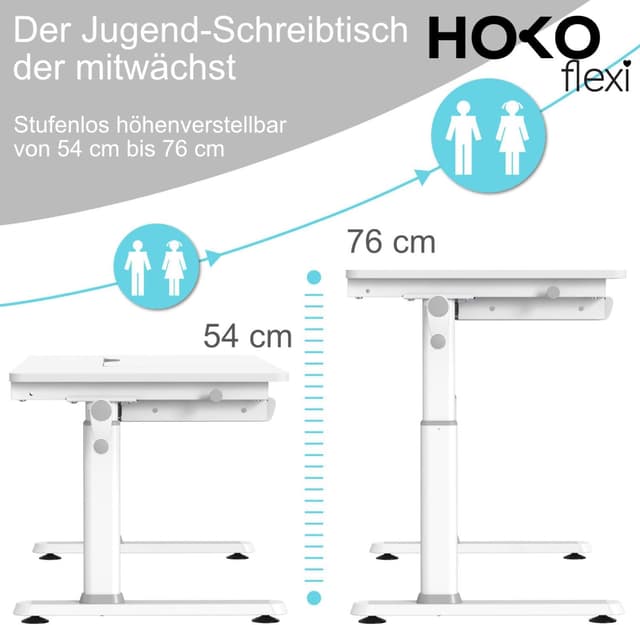 Thumbnail 2 de HOKO Kinderschreibtisch Höhenverstellbar ELIN – 120×60 cm, neigbare Tischplatte und Schubladen