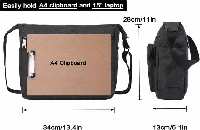 Detalle de JAKAGO Canvas Messenger Bag 15 inch – waterproof shoulder bag with multiple pockets for work, travel and outdoors