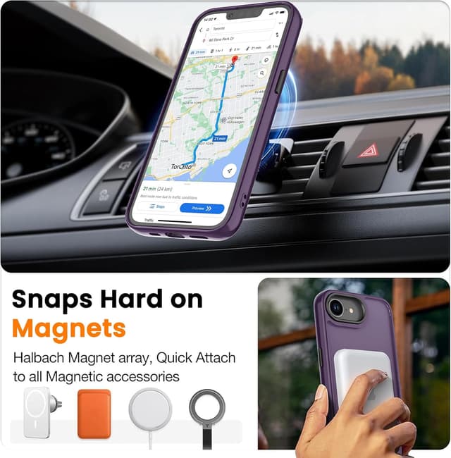 Detalle 1 de BPOASE iPhone 16E / iPhone 17E Case with Screen Protector (Matte Dark Purple, MagSafe Compatible)