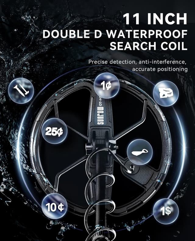 Detalle de SUNPOW Rechargeable Metal Detector for Adults with 10'' Deep Dual-D Coil, 35H Lithium Battery and 7-Metal ID