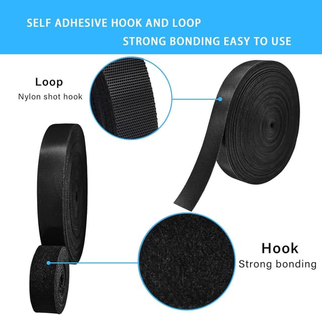 Detalle 2 de Gemi 20 m Klettband (20 mm) als Kabelbinder, zuschneidbar und wiederverwendbar – schwarz