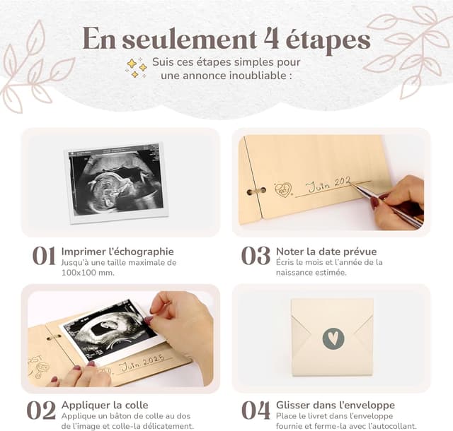Detalle 2 de Annonce grossesse en bois : carte pour grand-parents, mamie, tata, tonton avec photo d’échographie