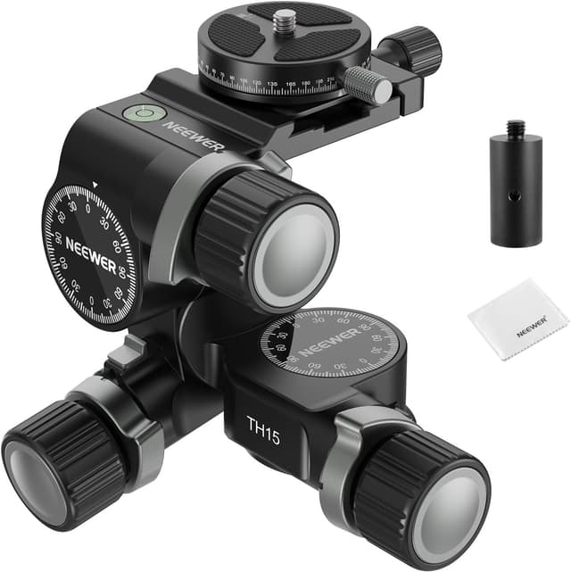 Detalle de NEEWER TH15 : tête de trépied 3 axes panoramique à engrenages (jusqu’à 6 kg) avec plaque QR Arca 360°