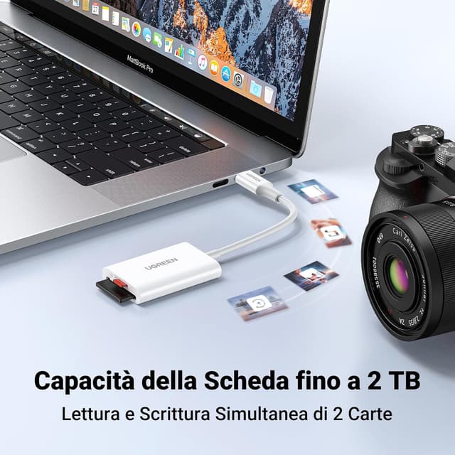 Detalle de UGREEN Lettore di Schede USB-C SD/TF (OTG) con supporto Micro SD e doppio slot, Bianco