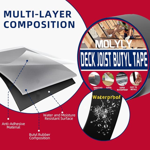 Thumbnail 6 de MOLYLY Butyl Deck Joist Tape (1-5/8 in x 50 ft) — 12 Rolls Waterproof & Anti-Corrosion Sealing Tape