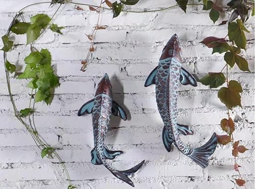 Thumbnail 1 de CLYB Juego de 2 estatuas Peces koi de cobre