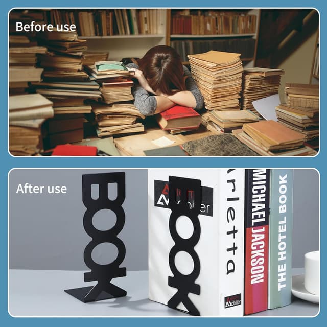 Detalle de BUCOMTU fermalibri per mensole in metallo (2 paia, bianco e nero) con appoggio antiscivolo