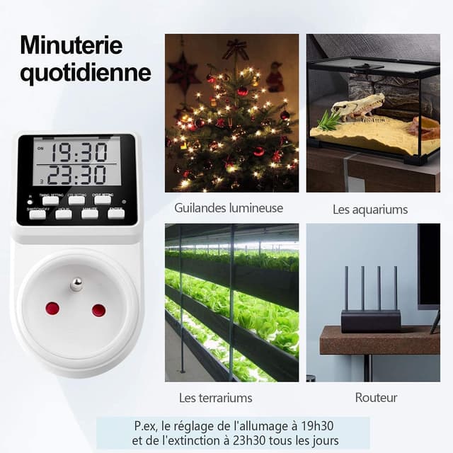 Detalle de NOVKIT prise programmable numérique 16A/3680W avec minuterie, compte à rebours et cycle alternatif