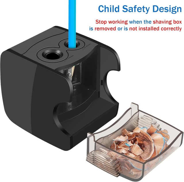 Detalle 2 de Temperamatite elettrico USB professionale doppio foro per matite 6-12 mm con serbatoio e 4 lame di ricambio