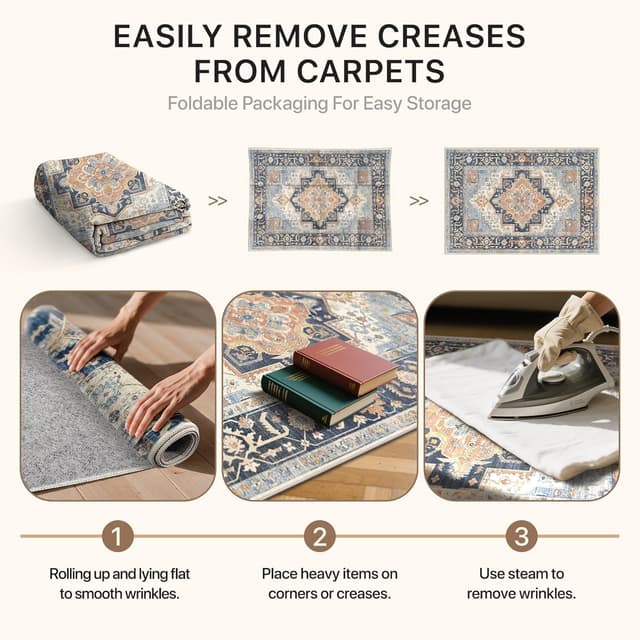 Detalle 2 de BEIMO Tapis vintage très grand lavable 200x290 cm avec envers antidérapant