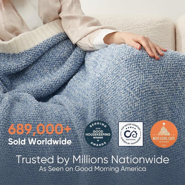 Detalle de Snuggle Sac Heather Blue Reversible Knit Throw Blanket (50 x 60 inches)