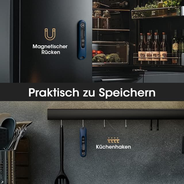 Detalle de DOQAUS Grillthermometer digitales Bratenthermometer mit 3‑Sekunden-Messung und langer Edelstahlsonde – Navyblau