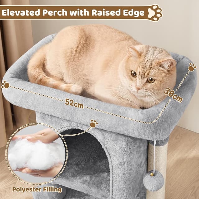 Detalle de Yaheetech 50cm Basic Cat Tree Tower (Light Grey) with Oversized Perches, Condo & Hanging Ball