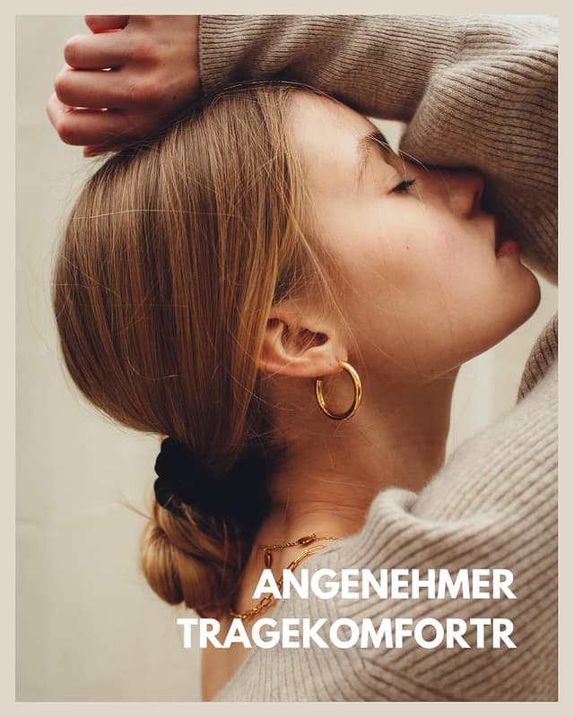 Detalle 1 de Goldene 18-Karat Creolen (28 mm) aus Edelstahl – wasserfest für Damen