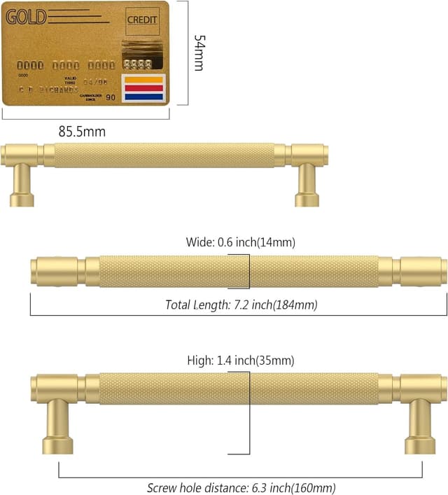 Detalle 2 de Amerdeco 10 Pack Gold knurled Cabinet Pulls (6.3 inch / 160mm hole centre) – AM032