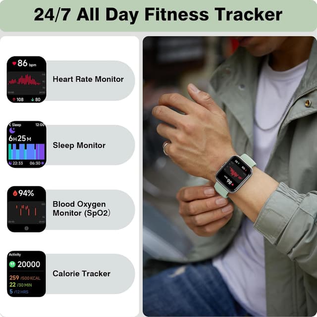 Detalle de aeac Smart Watch for Men & Women (1.8" HD Touch Screen) with Voice Calls, Alexa, Heart Rate, SpO2 & IP68