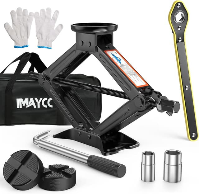 Detalle de IMAYCC Wagenheber 2T (bis 2.000 kg) – universeller Scherenwagenheber mit Gummiauflage & Radkreuzschlüssel