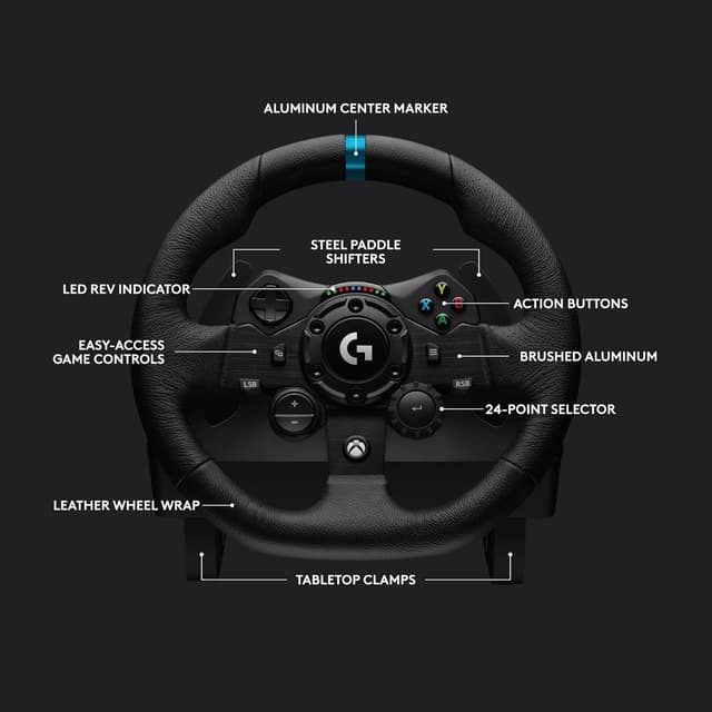 Detalle de Logitech G G923 Racing Wheel & Pedals with TRUEFORCE and Driving Force Shifter (Xbox X|S, Xbox One, PC, Mac) – Black