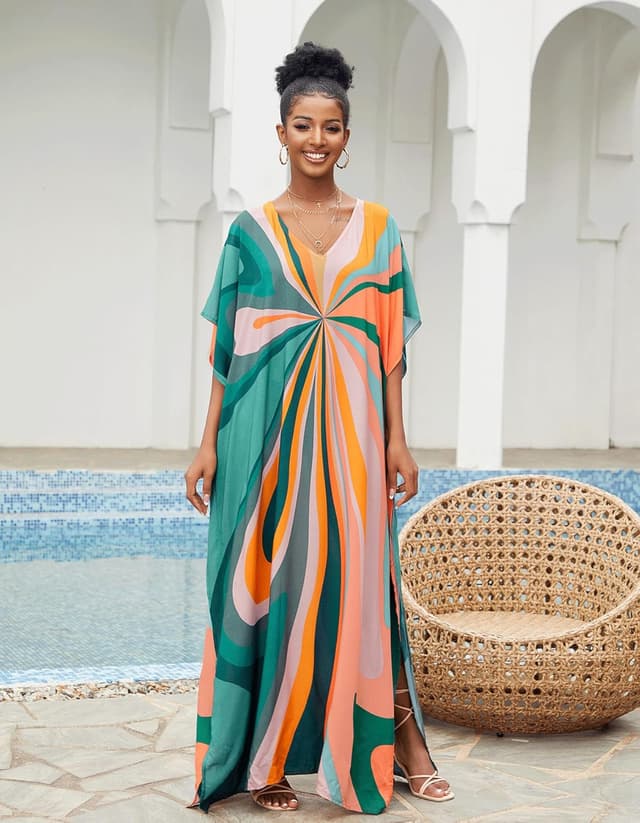 Detalle de NFVNKJ Women’s Plus Size Beach Lounge Kaftan Maxi Dress Swimsuit Cover-Up