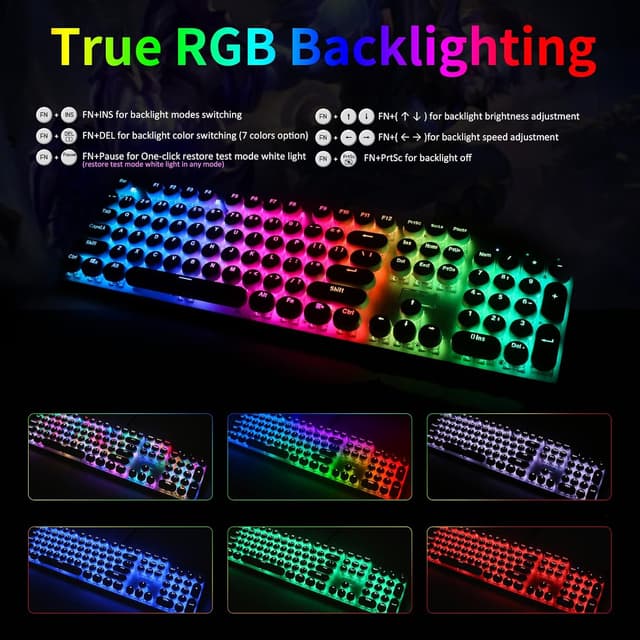 Detalle de HUO JI E-Yooso Z-88 Wired Typewriter-Style Mechanical Gaming Keyboard (Blue Clicky) with RGB, USB-C