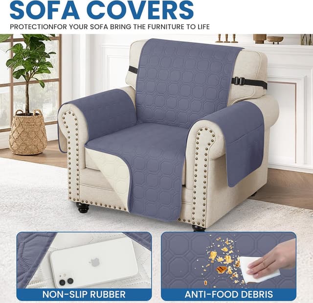 Thumbnail 6 de Ystyle copridivano impermeabile 2 posti con braccioli, antiscivolo e tasche laterali, blu grigio