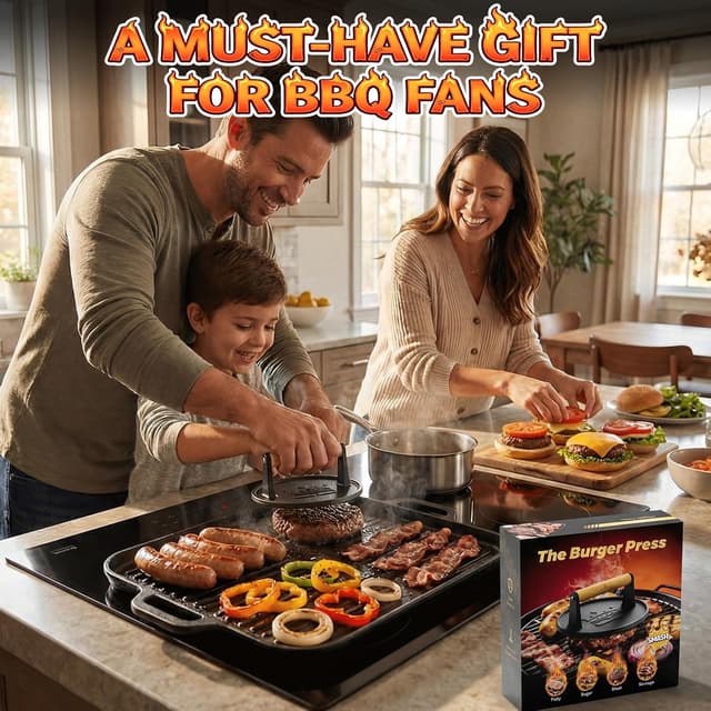 Thumbnail 6 de Basinel 6.5" Cast Iron Smash Burger Press with Wooden Handle