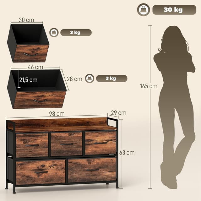 Detalle 1 de HOMCOM Commode 5 tiroirs en Tissu Pliables