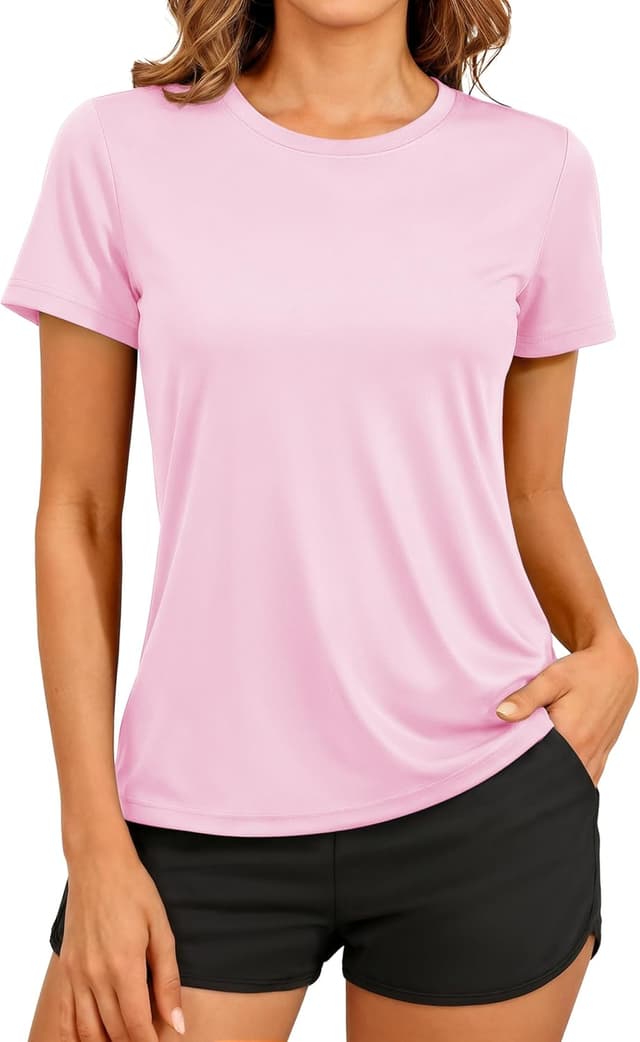 Detalle de TACVASEN women’s short-sleeve outdoor sport T-shirt with quick-dry UV protection (UPF 50+)