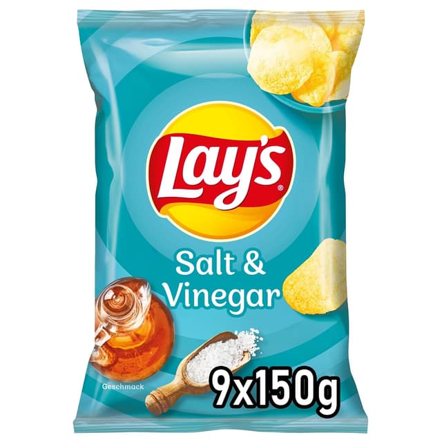 Detalle de Lay’s Salt & Vinegar Kartoffelchips (9 x 150 g) – knusprige Party-Snacks für Lieblingsfans