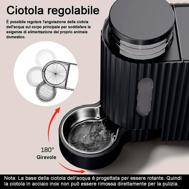 Detalle de Gardner Pet 2 in 1 Distributore automatico non elettrico cibo e acqua per gatti (3L + 1,3 kg) con ciotola inox 304, nero