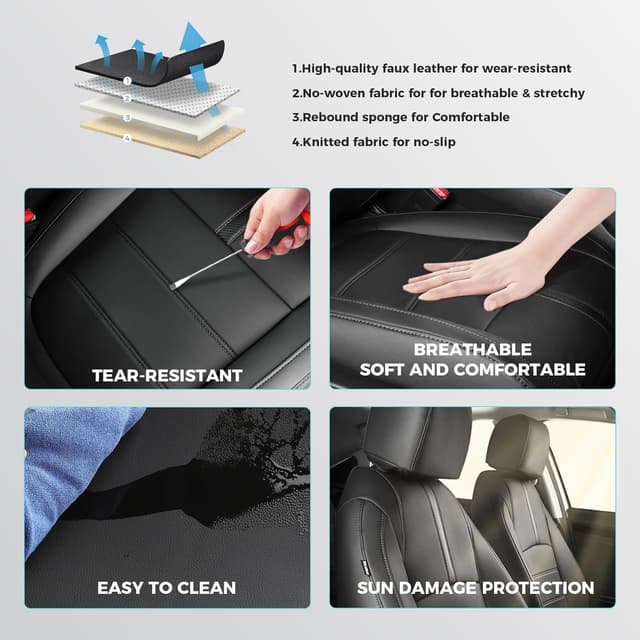 Detalle 2 de FEINEPRO Faux Leather Seat Covers for 2016-2021 Honda Civic Sedan (Full Set, Waterproof, 60/40 Split)