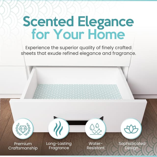 Detalle de Fresh Linen Scented Drawer Liners (10 Large Sheets) – Non-adhesive drawer fresheners for wardrobes and shelves