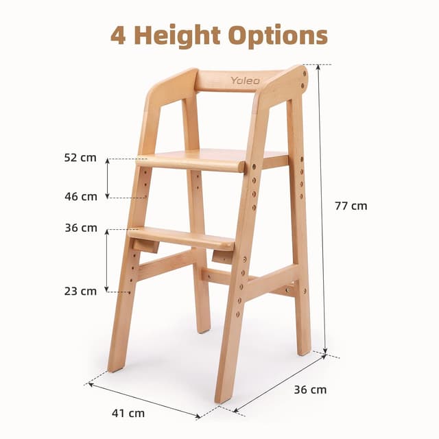 Detalle de YOLEO hochstuhl: höhenverstellbarer Holzhochstuhl aus Buche für Kinder bis 12 Jahre