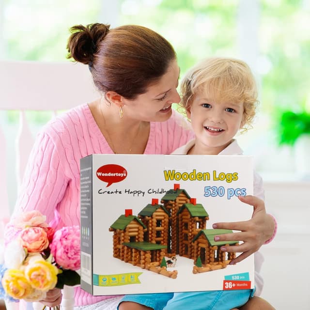 Thumbnail 6 de Wondertoys 530-Piece Wooden Logs Set (Ages 3+) for Building Cabins, Cottages & Educational Play
