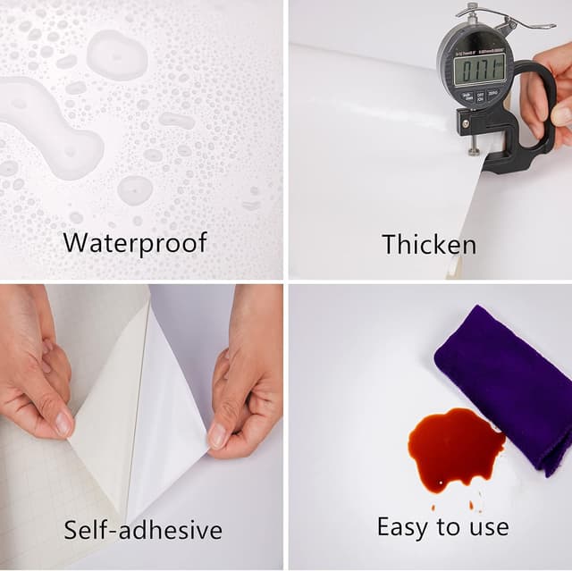 Detalle 2 de Decooroom Carta adesiva per mobili bianca 30 × 300 cm impermeabile in vinile autoadesivo