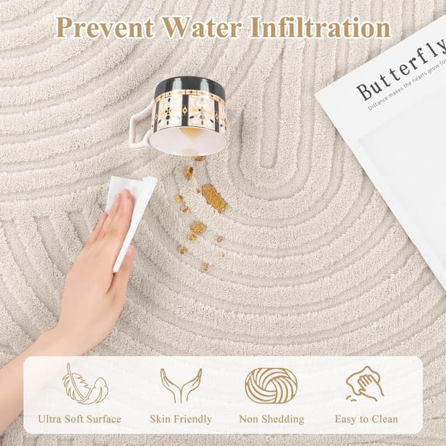 Detalle de Pauwer 8x10 Washable Area Rug, Non-Slip Low-Pile Boho Beige (Machine Washable, Living Room/Bedroom)