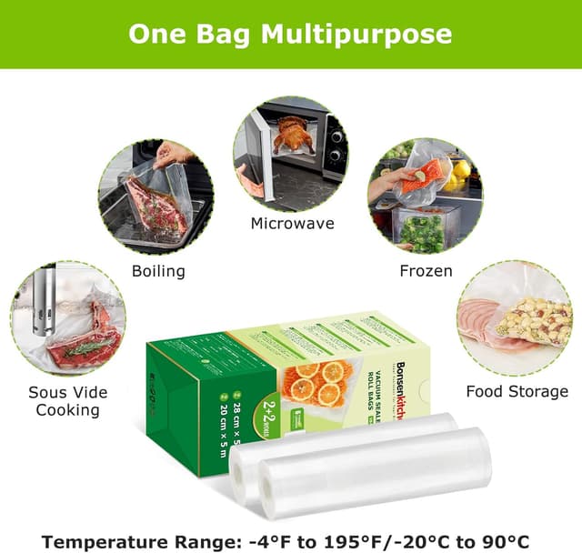 Detalle de Bonsenkitchen Vakuumrollen Set (20 cm x 5 m & 28 cm x 5 m) – Profi-Vakuumierfolie BPA-frei für Vakuumierer