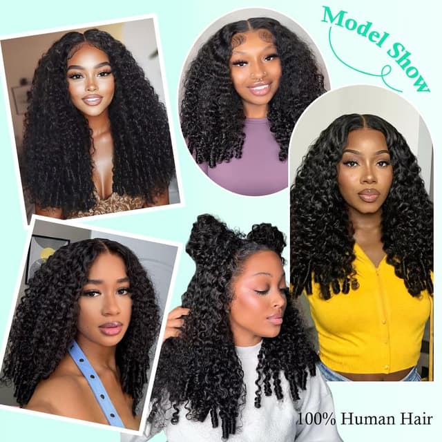 Detalle de Lannaax Burmese Curly Wig (13x6 Lace Front) 20 Inch Virgin Remy Human Hair, 250% Density HD Lace